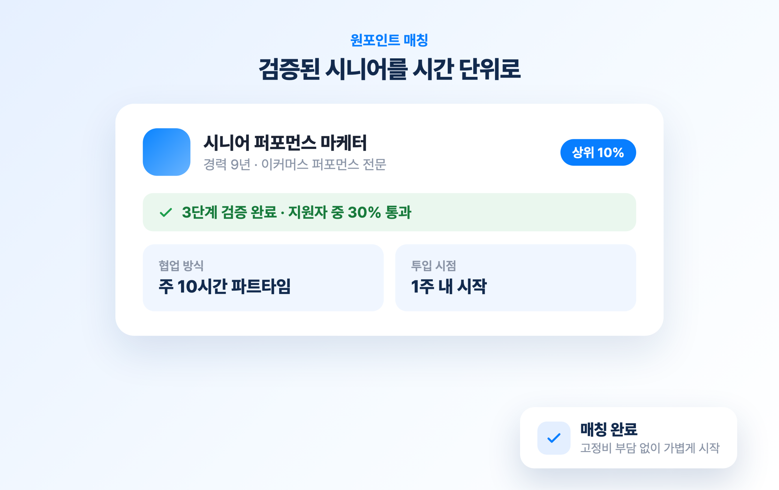 검증된 시니어 마케터를 시간 단위로 채용하는 협업 방식 이미지
