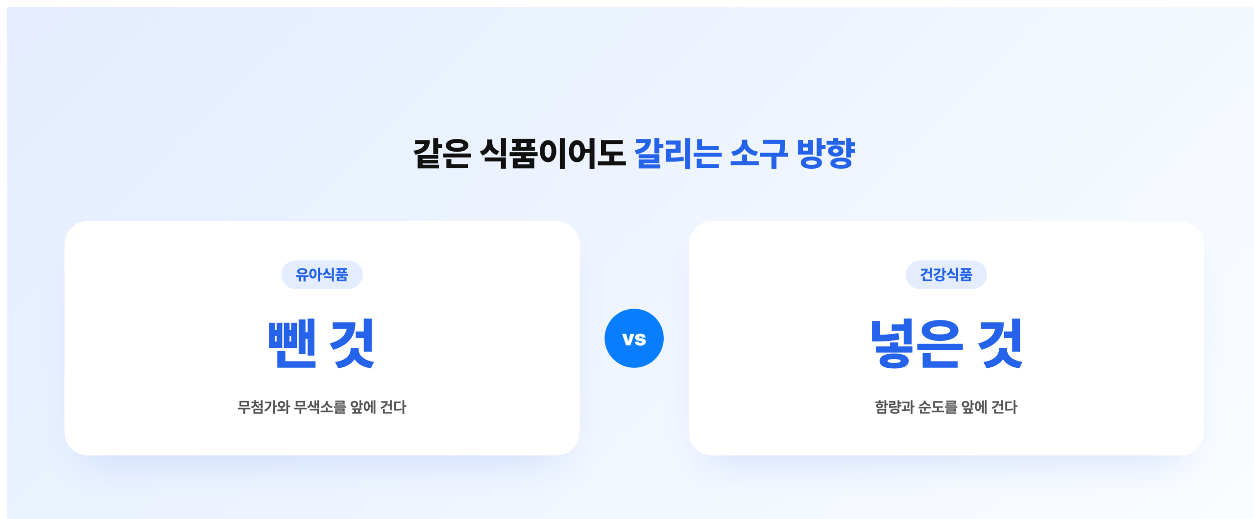 유아식품과 건강식품의 소구 방향 차이