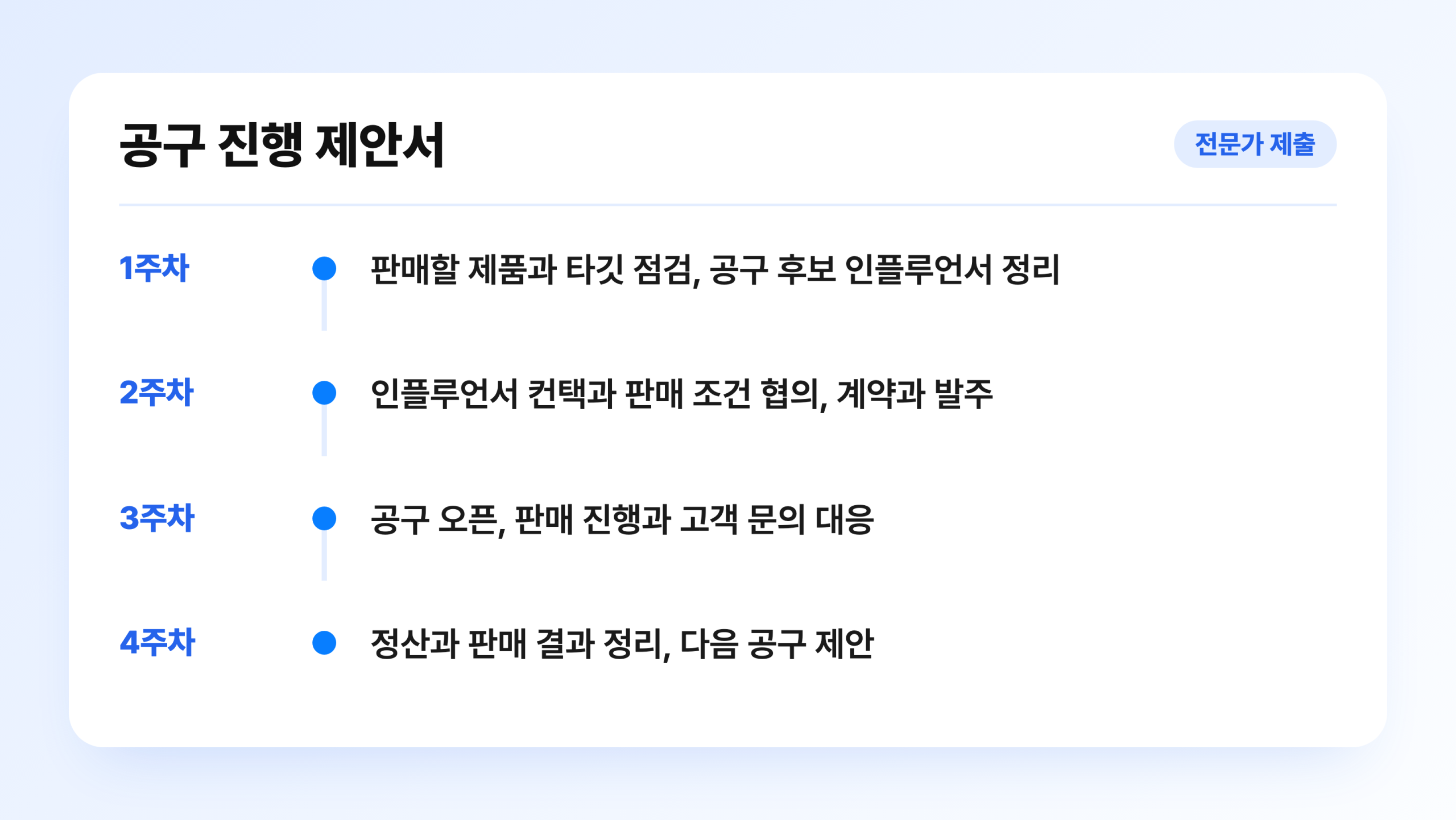 공구 전문가가 제출한 주차별 공구 진행 계획 제안서