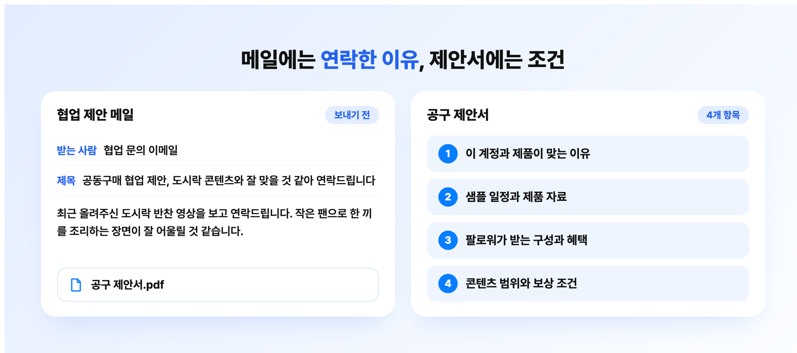 첫 메일과 공구 제안서에 각각 담을 내용