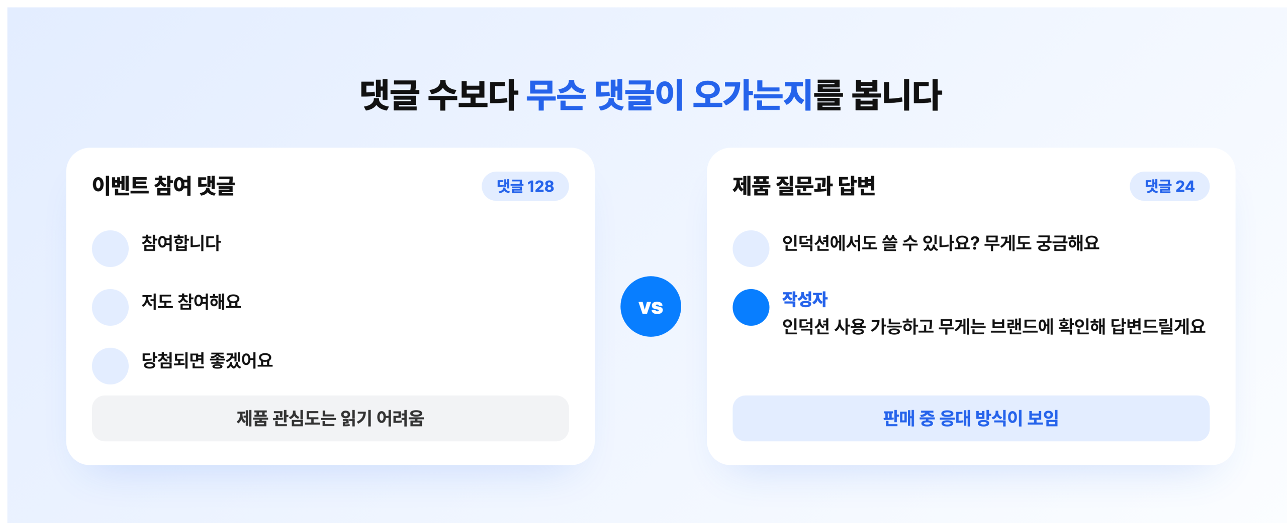 이벤트 참여 댓글과 제품 질문 댓글의 차이